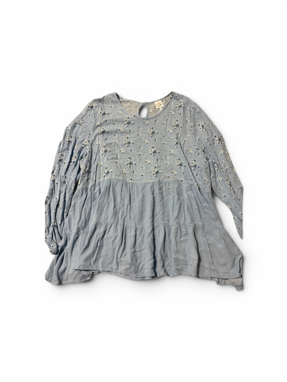 Belle Du Jour Light Blue Floral Tiered Peasant Blouse